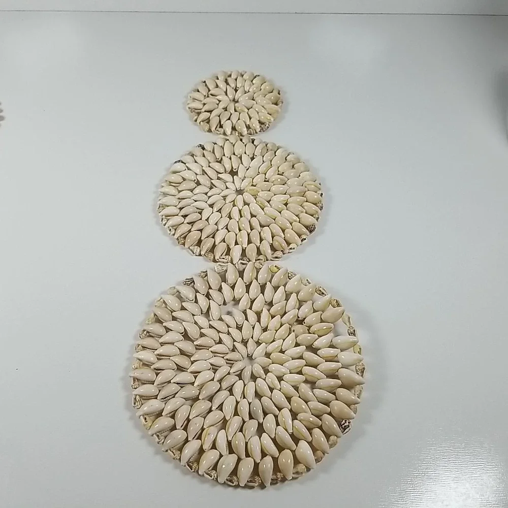 Vintage Set of 3 Cowrie Sea Shell Trivets Coastal Boho Beach